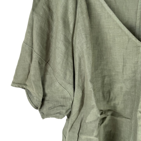 Velvet by Graham & Spencer Army Green 100% Linen V-Neck Top Sz L - Picture 3 of 7